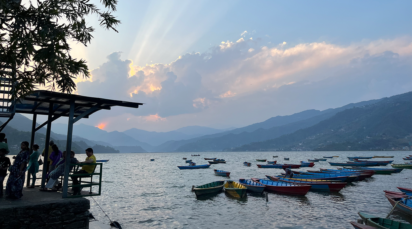 Sunset on Phewa Lake in Pokhara, Nepal